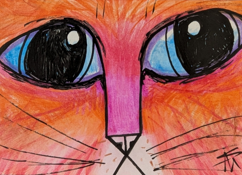 ACEO Cat Painting Abstract Original Modern Face Folk Art By Samantha McLean