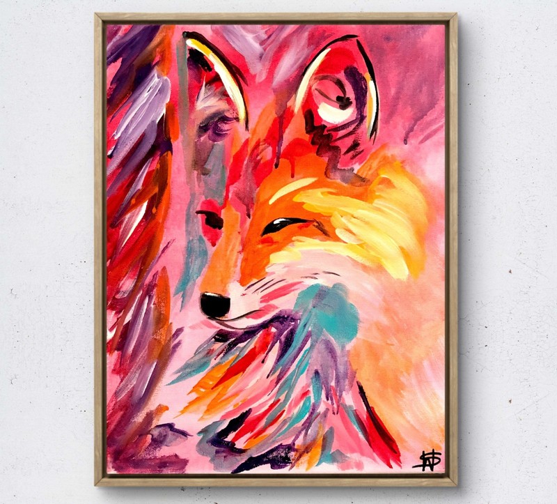 Friskey fox expressionist modern fine wall art painting 14X11 canvas original