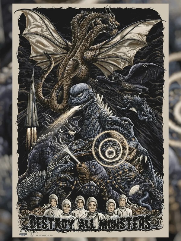 DESTROY ALL MONSTERS Poster Godzilla King Ghidorah Toho Movie Art Print Wall