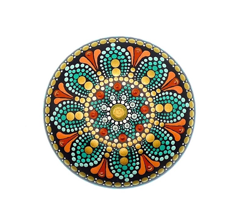 FREE SHIPPING Mandala Dotting Meditation Stone Hand Painted OOAK Signed Art gallery