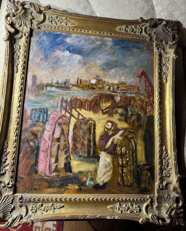 Large Itamar Siani (Born 1941) «Figure In Landscape» Oil Painting -Signed/Framed