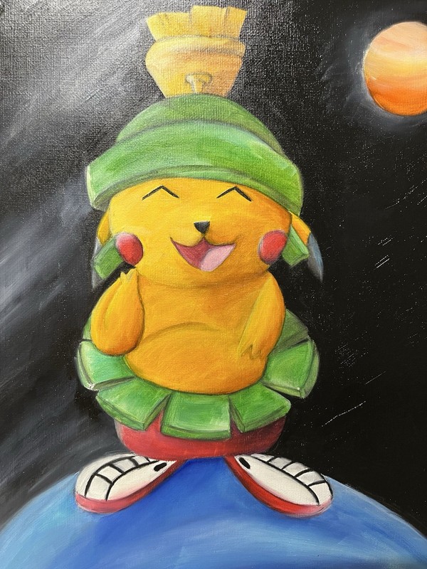 Original Pokemon Oil Painting- Pikachu Marvin Martian Cosplay OOAK Fan Art