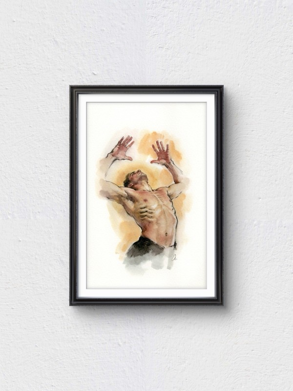 Original Watercolor Painting Male Figure Study Book Page (5.5 × 8.5 inches) gallery