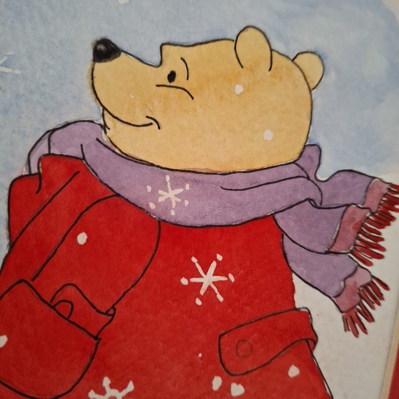 2 Hand Painted Winnie The Pooh 8x10" Red Matte Snow Kite Animated Art Unframed gallery