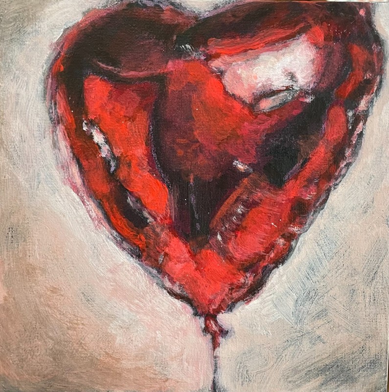 Heart Balloon 5×5 Acrylic Canvas Panel Painting Original Artwork by Hunter Potts