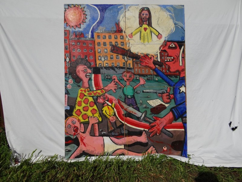 Pigs of War Painted in 1967 at Central Mich Univ, 4′ x 6′ Canvas on Mansonite