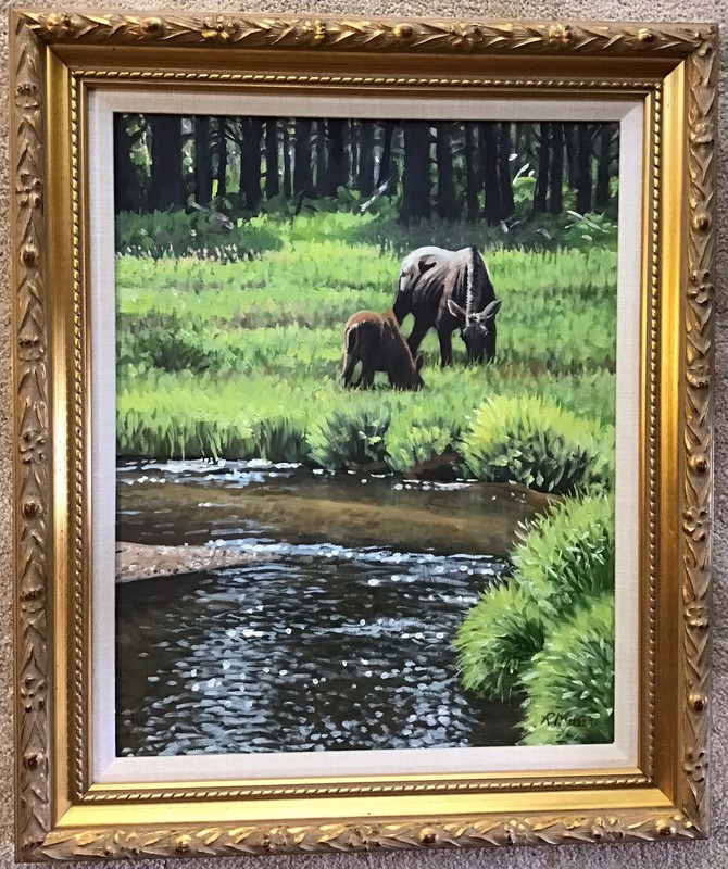 “Moose Meadow”. Original acrylic painting. Signed, framed.