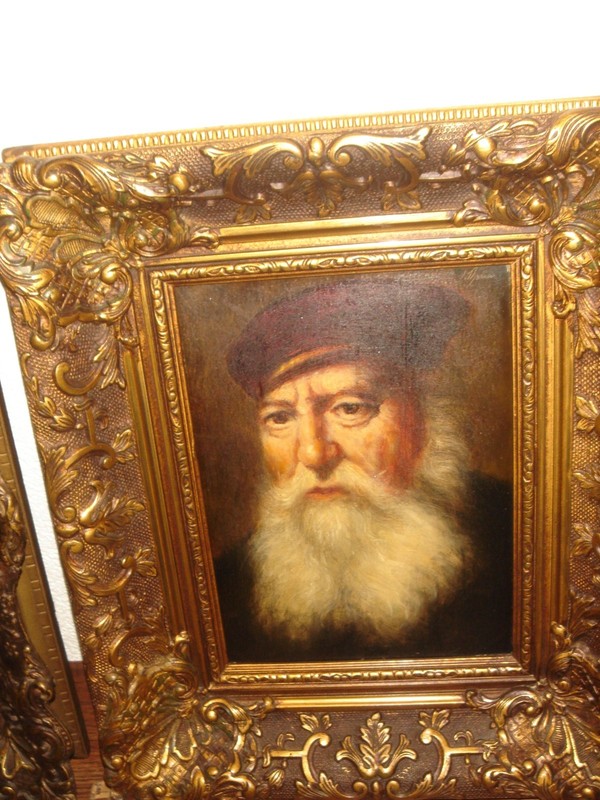 Antique oil painting, { Johannes Theuns, 1877- 1961, The Merchant - Rembrandt }. gallery