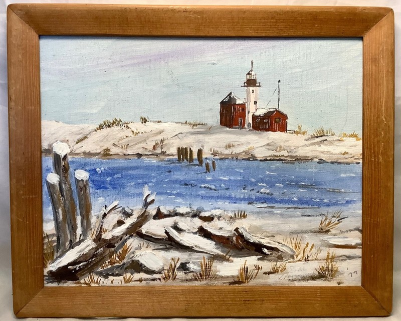 Vintage 1977 Framed Bill Letterman Oil Painting On Canvas Lighthouse Signed