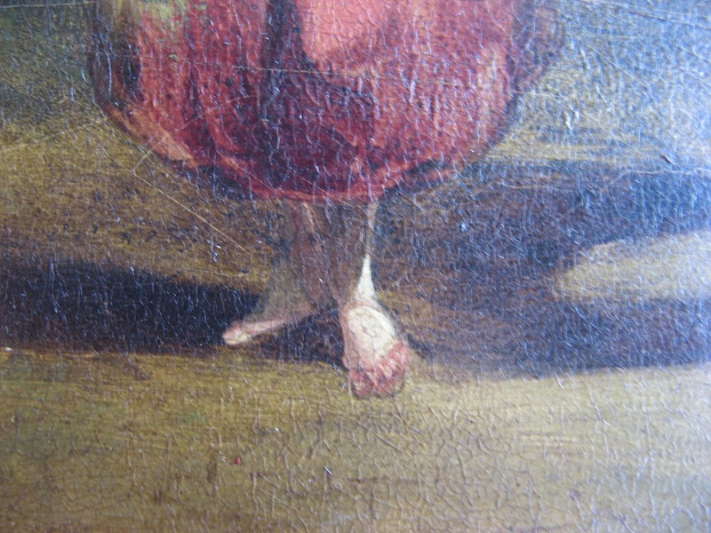 c1700s WINKING PEASANT GIRL & HORSEMAN Risque Oil Painting on Wood Panel ENGLISH gallery
