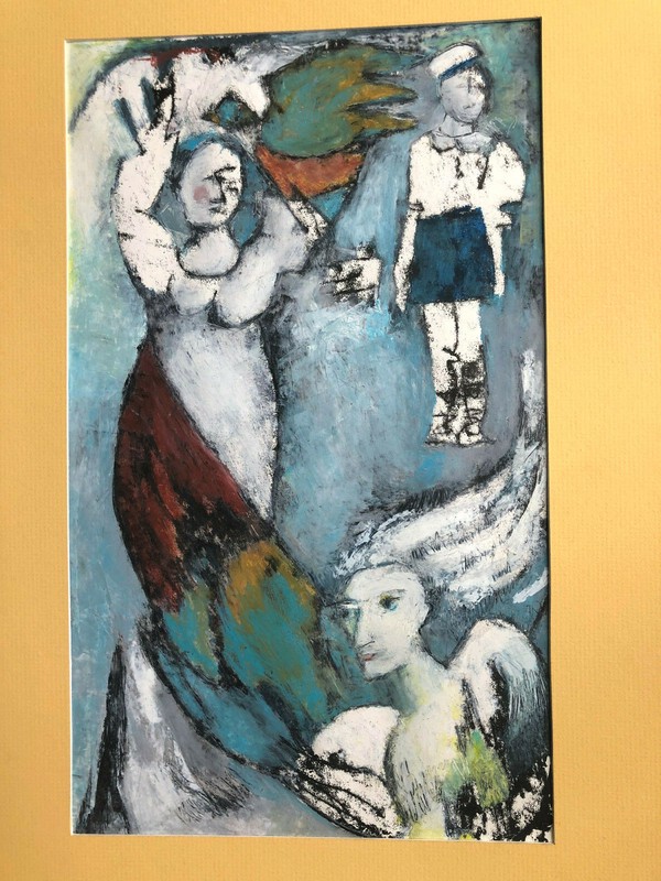 VINTAGE ORIGINAL Chagall like ARTIST PASTEL signed illegibly