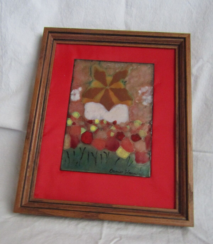 ONE OF A KIND HAND PAINTED PICTURE ENAMEL ON COPPER FRAMED AND SIGNED BY ARTIST