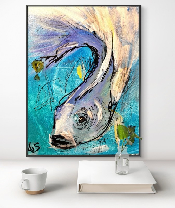Original Abstract Expressionism 11x14 Fish Handmade Signed Fine Art 110 gallery
