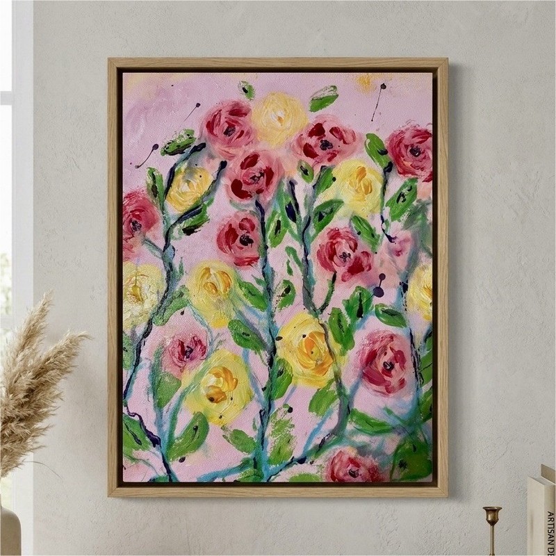 Original Unique Contemporary Floral Rose Painting – Hand-Painted Unframed Canvas