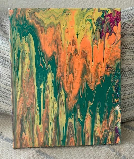 Original Abstract «Yellow Flow» on canvas original acrylic painting 8×10