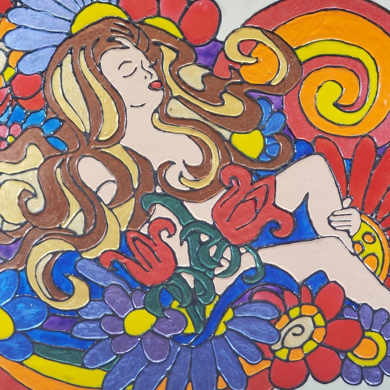 Acrylic Art Painting Hand Crafted Women Amidst Flowers Rainbow 15x15 Wall Art gallery