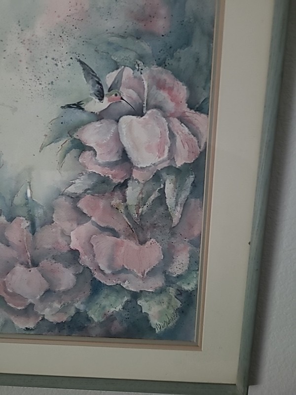 Hummingbird &Flower Painting Linda Neuenschwander Texas 16x20 pic 17x21 Frame gallery