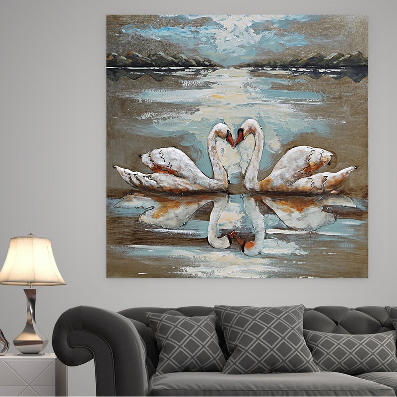 Customize 3d luxury Hand – painted fantasy oil painting Swan Lake 3-d wall