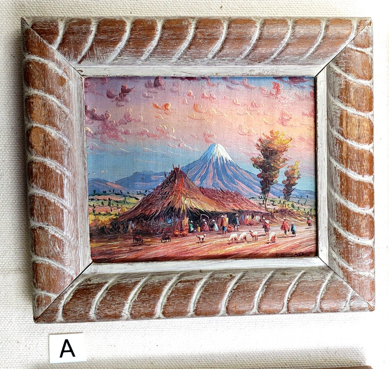 OSWALDO MONCAYO (1923-1984) Miniature Painting – Ecuador Village Life (item A)