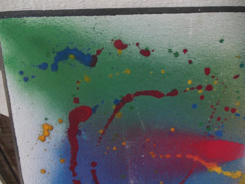 Vintage Painting on Wood 48" x 26" Signed " REED " RED GREEN YELLOW BLUE Light gallery