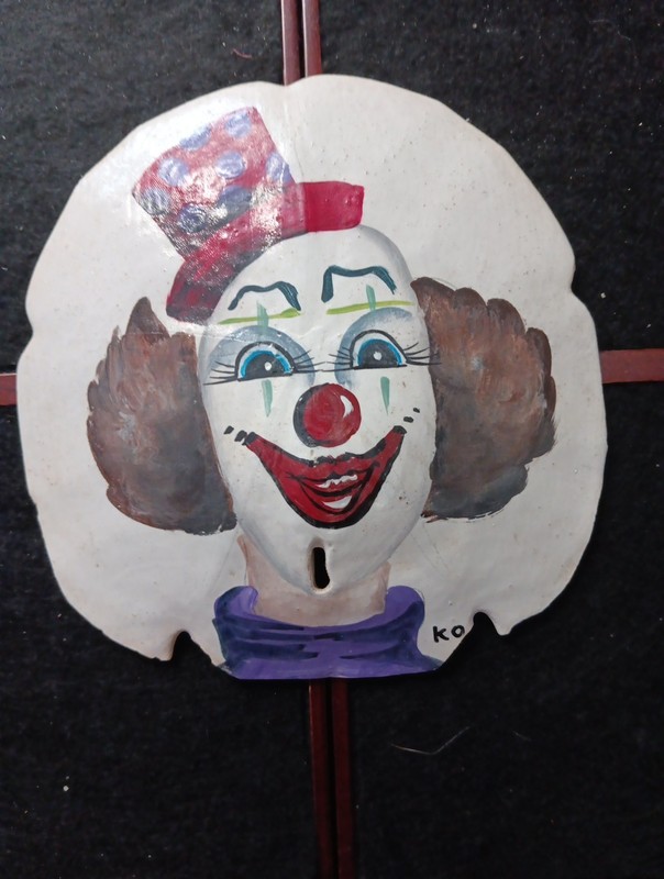 Hand Painted Clown On Sand Dollar Signed by Unknown Artist