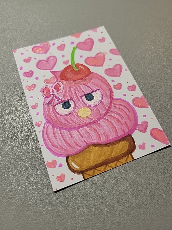 ACEO Sanrio Inspired Original Artwork Badtz Maru "I Can Be Pretty 2" 2.5x3.5 gallery