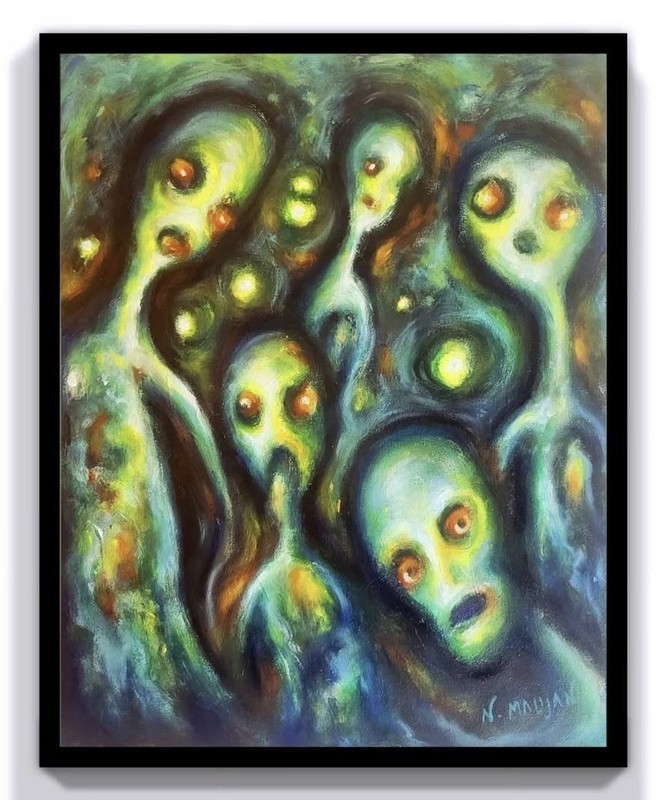 «They Were Here» Original Signed Painting – Abstract Art Framed Canvas