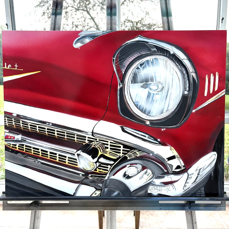 PAINTING 1957 Chevy Bel Air AIRBRUSHED HAND PAINTED CHARITY ITEM 18″ x 24″