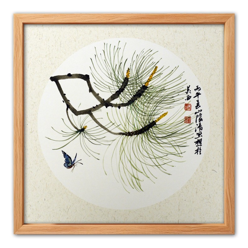 Hand Painted Chinese Pine Tree Painting Framed Original Asian Wall Art