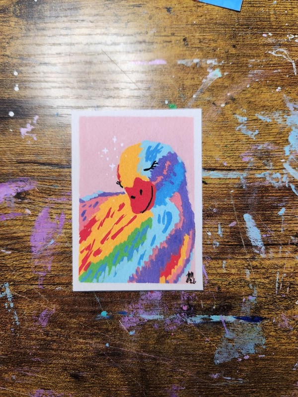 ACEO Original Rainbow Duck Acrylic Painting *Art Print. 2.5x3.5 gallery