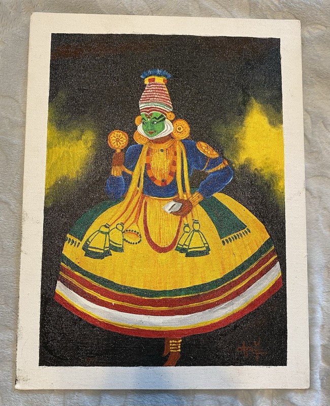 Original Kathakali Dancer Painting on Canvas Board Indian Folk Art Signed 12×16