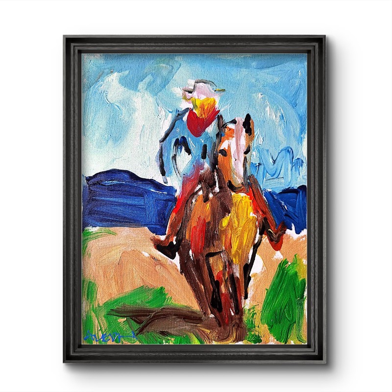 Aleph Original Art Cowboy 14×11 Abstract Expressionist Painting Canvas