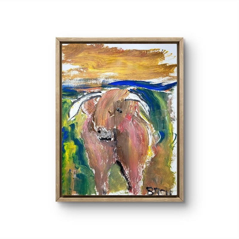 Friendly Bison 9×12 Abstract Expressionist Original Painting Canvas