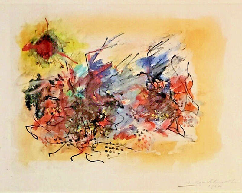 HANS BURKHARDT – 1982 – Abstract Painting – 10.25″ x 14.5″ – Original – RARE