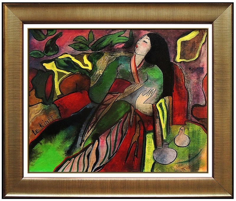 Linda Le Kinff Original Oil Painting On Board Female Portrait Signed Framed Art