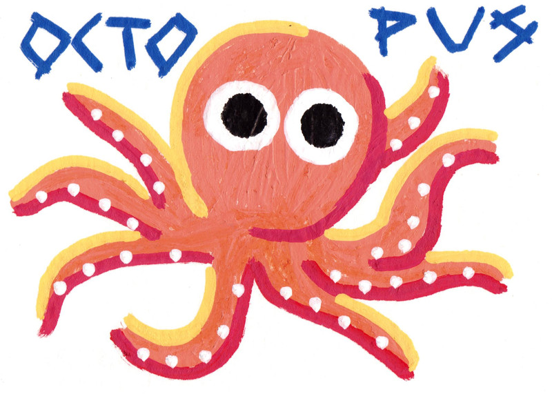 ACEO Acrylic Art Card Original – Orange Octopus – Animals from Memory 2.5×3.5