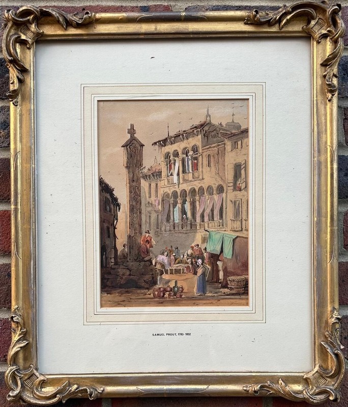 Samuel Prout (British 1783-1852): Market Day, watercolour, framed