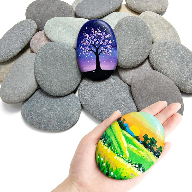 Paintable Flat Rocks Simetufy 30Pcs Large 3.3-4.5 Inch