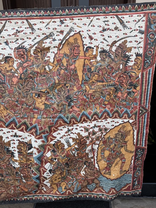 Indonesia Balinese Kamasan Textile Painting Religious Myths Fighting 120 X 295Cm gallery
