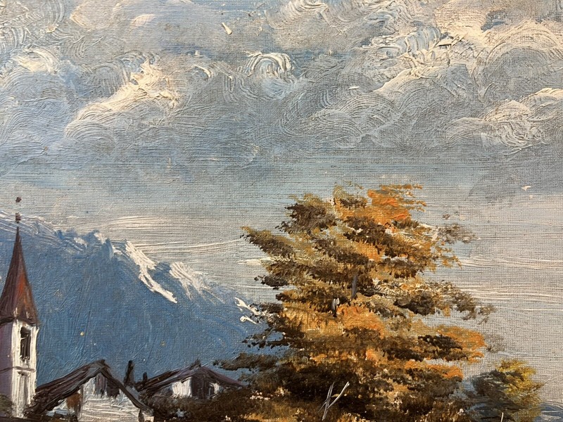 Italian School 19th Century Dolomites View Veneto Signed Oil on Panel Framed gallery