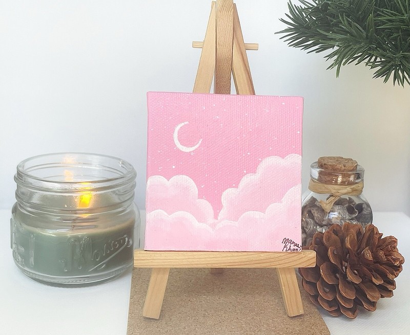 Mini Painting | Canvas Painting | Pink Clouds Sky Painting | Acrylic Paint
