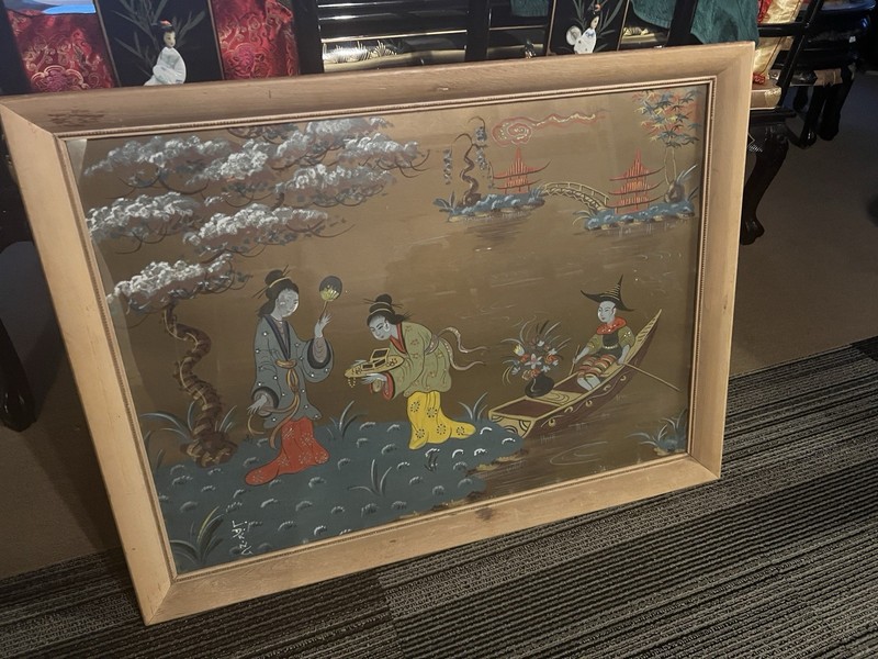 Vintage SIGNED Painting L.D King Chinese Chinoiserie-Style 29.5 X 39.5