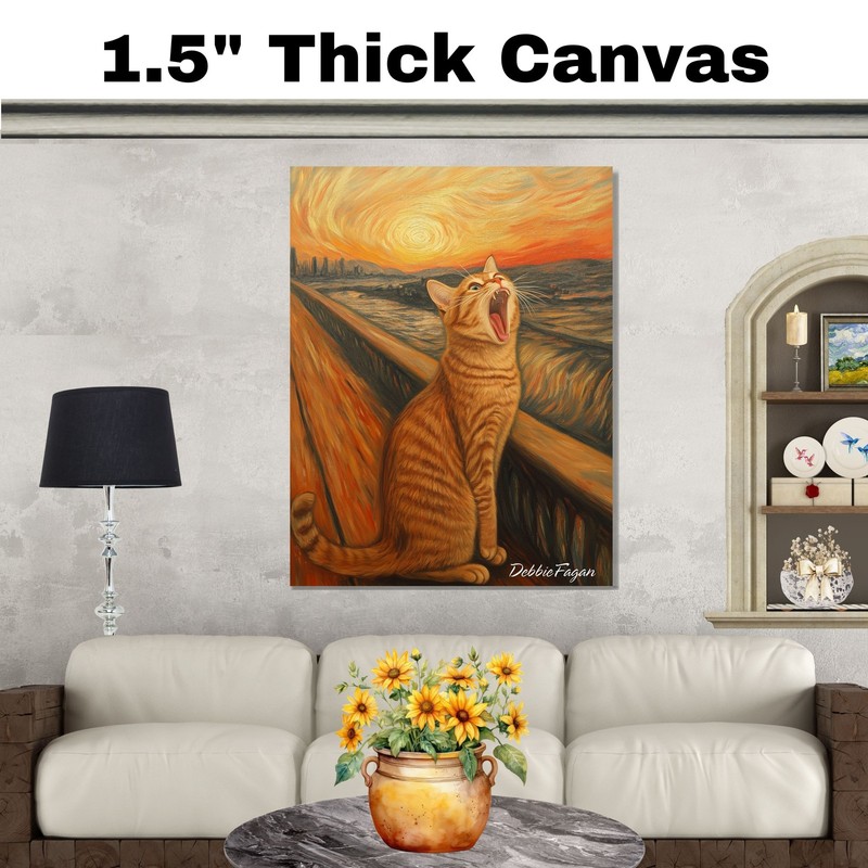 Cat Parody Art of a Yawning Orange Tabby Flat Rolled, Framed or Wrapped Canvas gallery