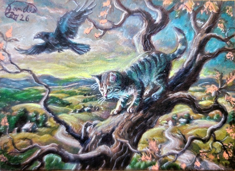 Jacob Landis HANDMADE ORIGINAL Whimsy Tabby Cat Kitten Axe Chop "Wood Cutt'n" gallery