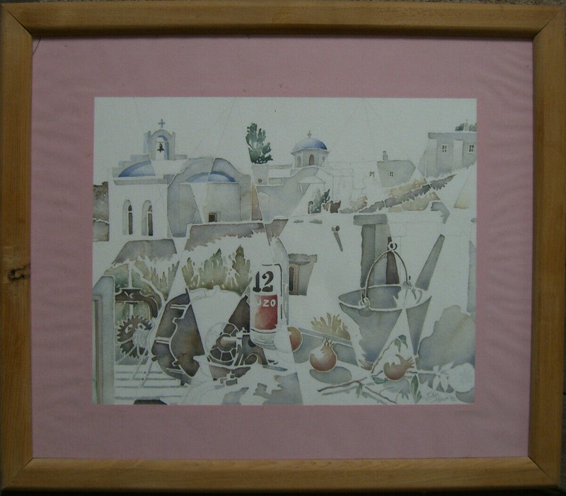 John Hoare Alt-Thera Santorini Greece Ouzo Church Vacation Antique Signed