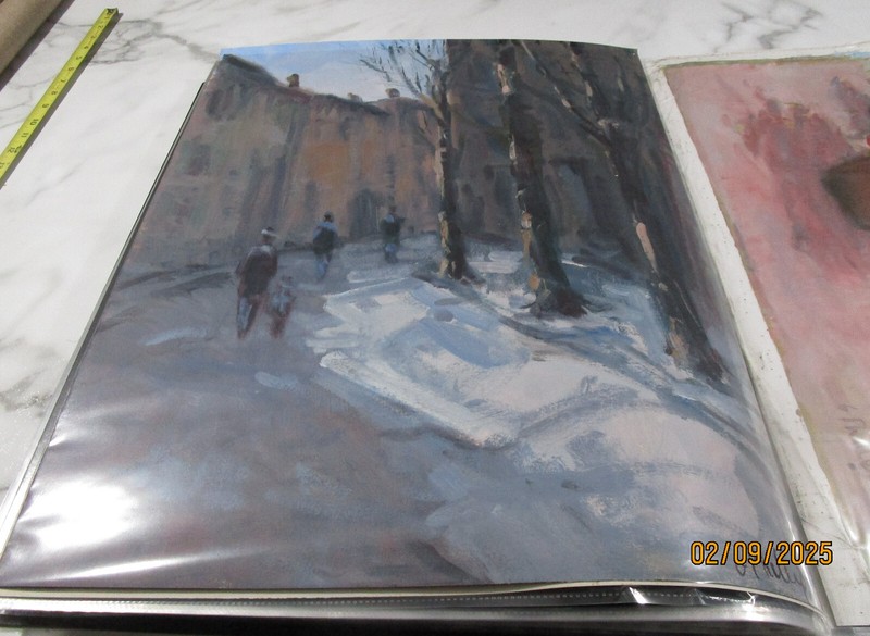 GEORGE PHILLIPS 2OTH C OIL ON PAPER SATURDAY AFTERNOON STROLL 22 1/2 X 18