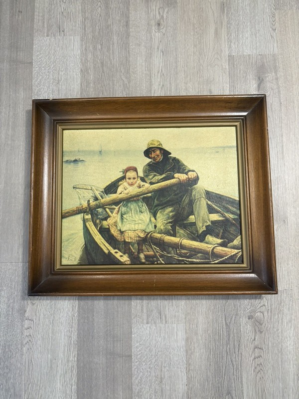 Emile Renouf French artist «The Helping Hand» signed framed 1881 print Old Frame