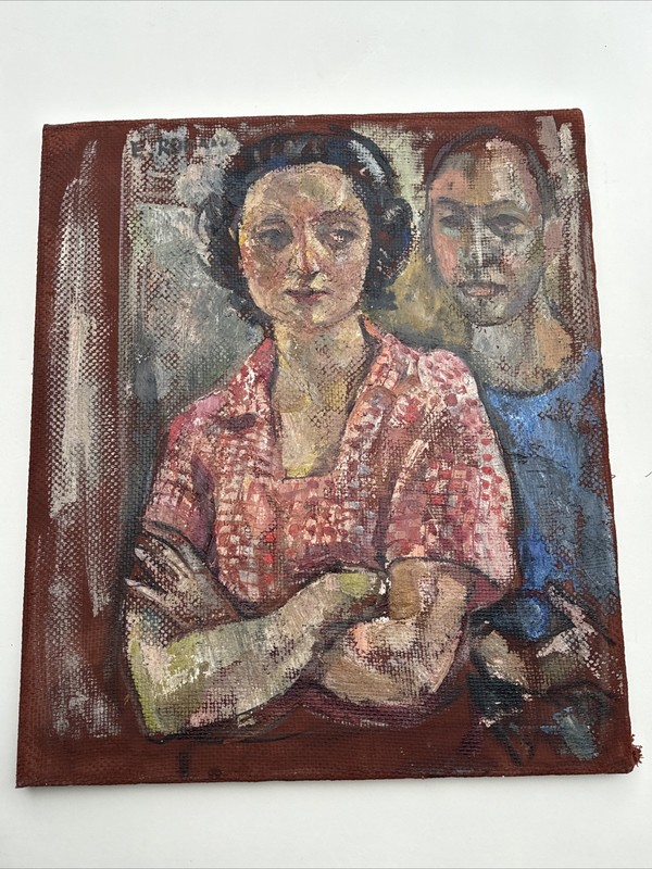 EMANUEL ROMANO PAINTING PORTRAIT ANTIQUE MAN WOMAN MID CENTURY FAMOUS LISTED OIL