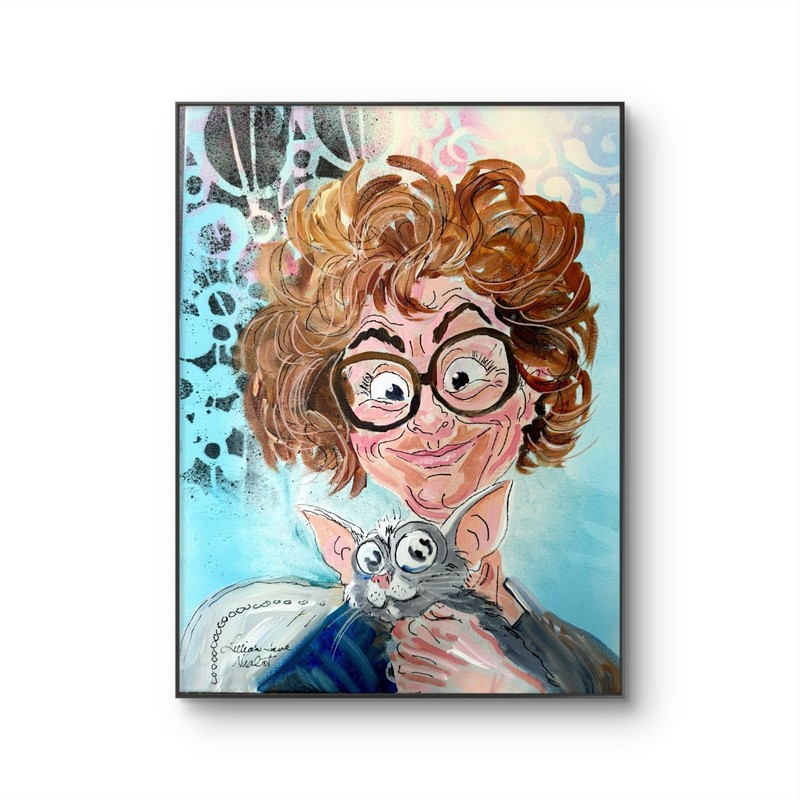 Cat Lady 16"x12" Abstract Expressionsim Cat Lover #4 Original Design Home Art gallery