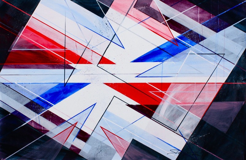 ShawNshawN Original Abstract Painting on Canvas HUGE Blue Red Geometric Art